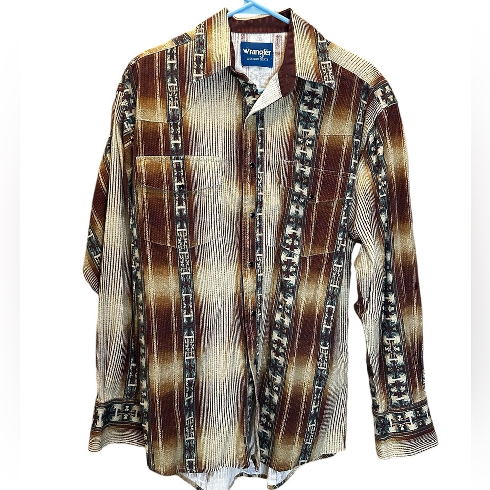 Vintage Wrangler Western Shirt black Pearl Snap Long Sleeve Aztec southwestern